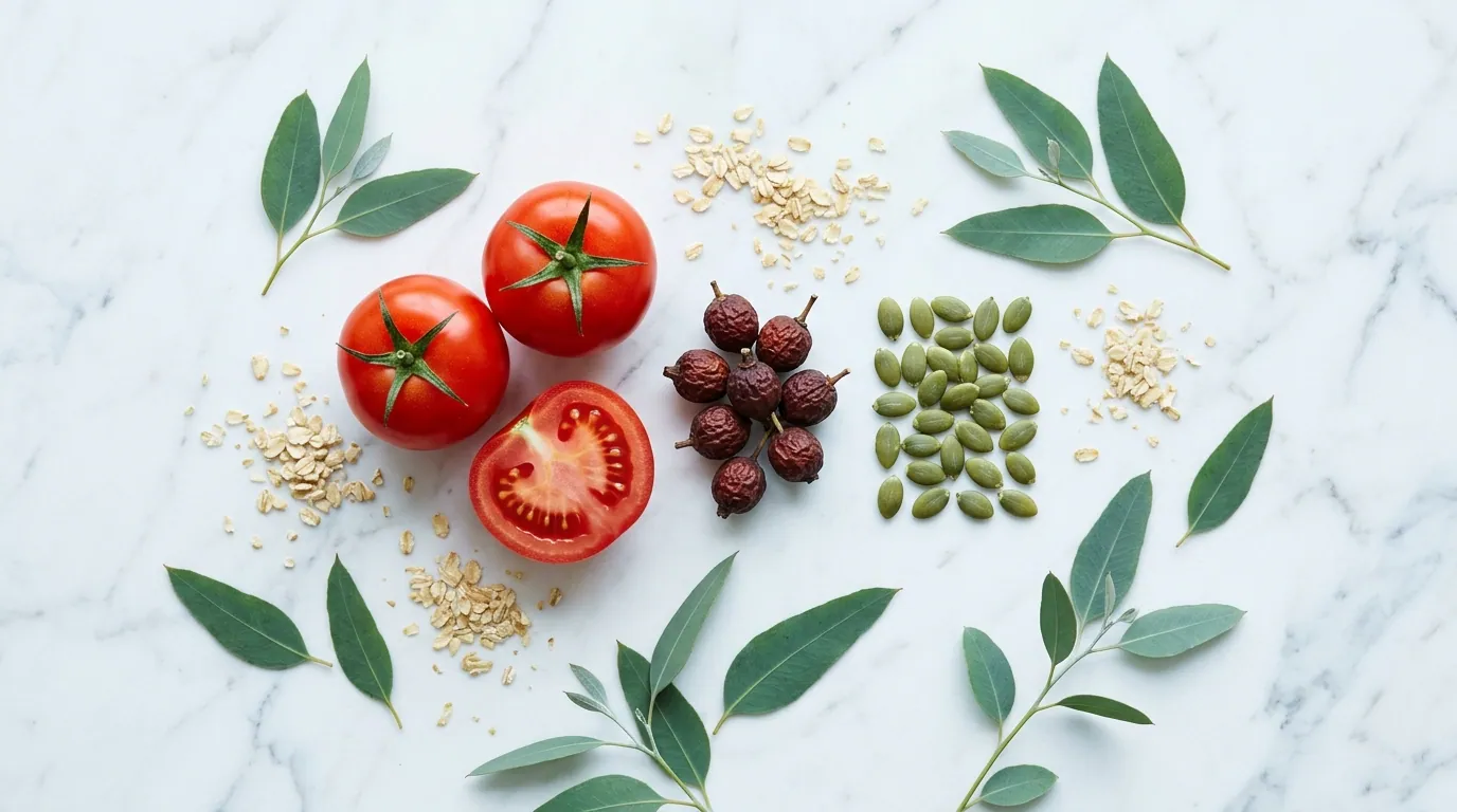 Natural saw palmetto berries, zinc, lycopene tomatoes and vitamin E wheat germ ingredients for men's wellness supplement